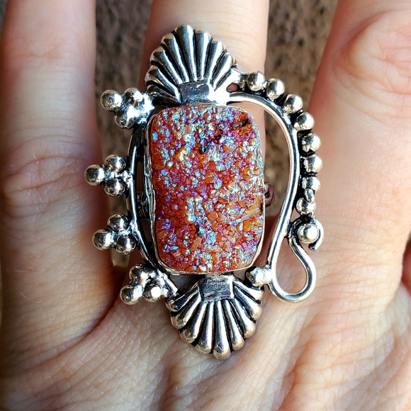 New Unique Titanium Druzy 925 Silver Ring. - Picture 13 of 16